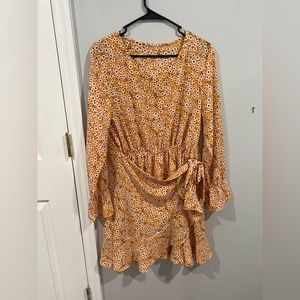 Yellow floral wrap dress